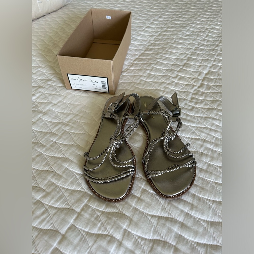 Cole Haan SZ 7M.  Phoebe II sandal in platinum leather.